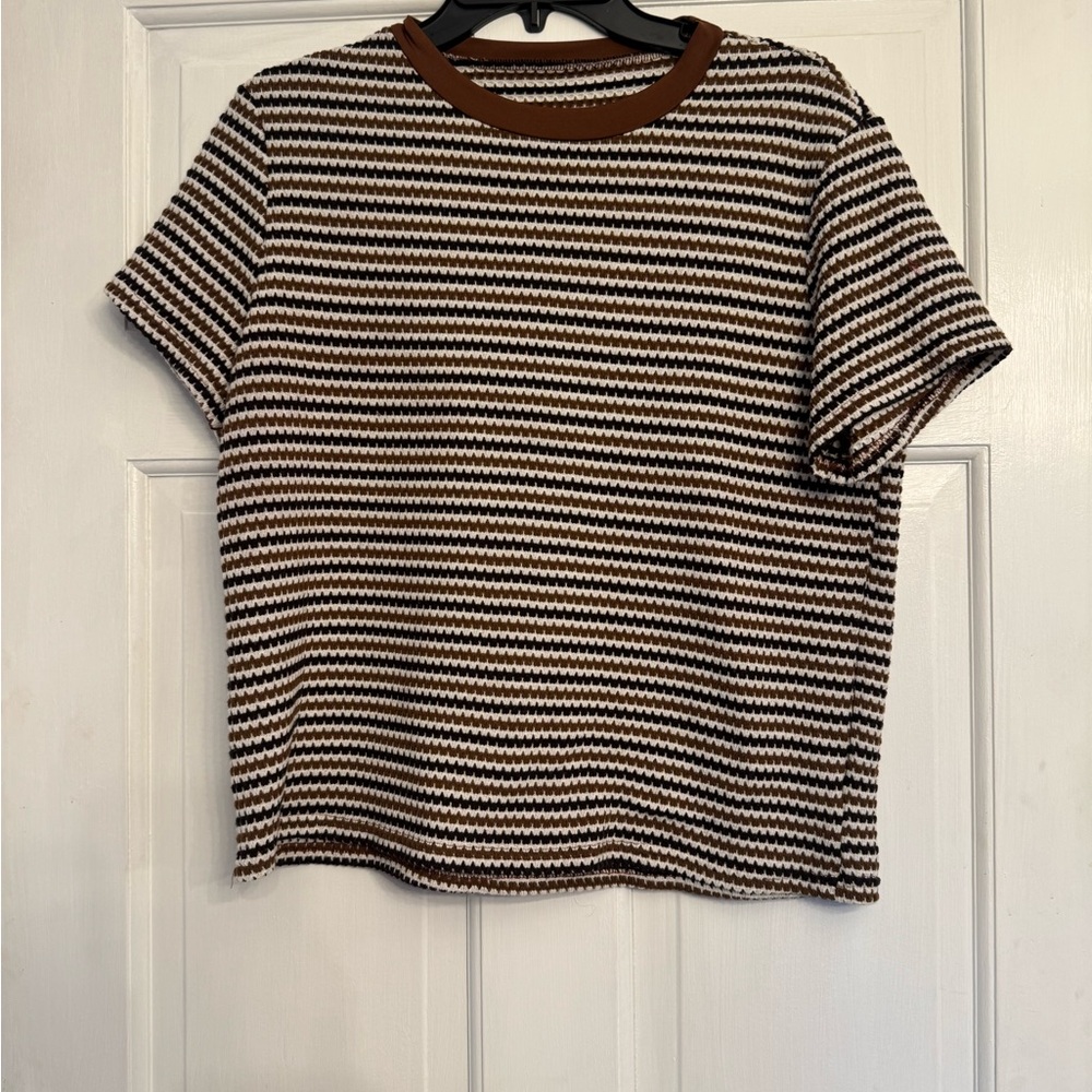 Source Unknown Brown and White Striped Tee